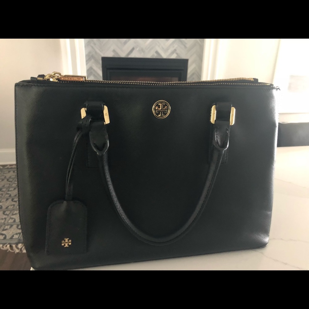Tory Burch Black Crossbody bag with top handles.